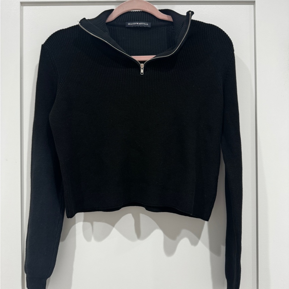 Brandy Melville Black Quarter-Zip Sweater
